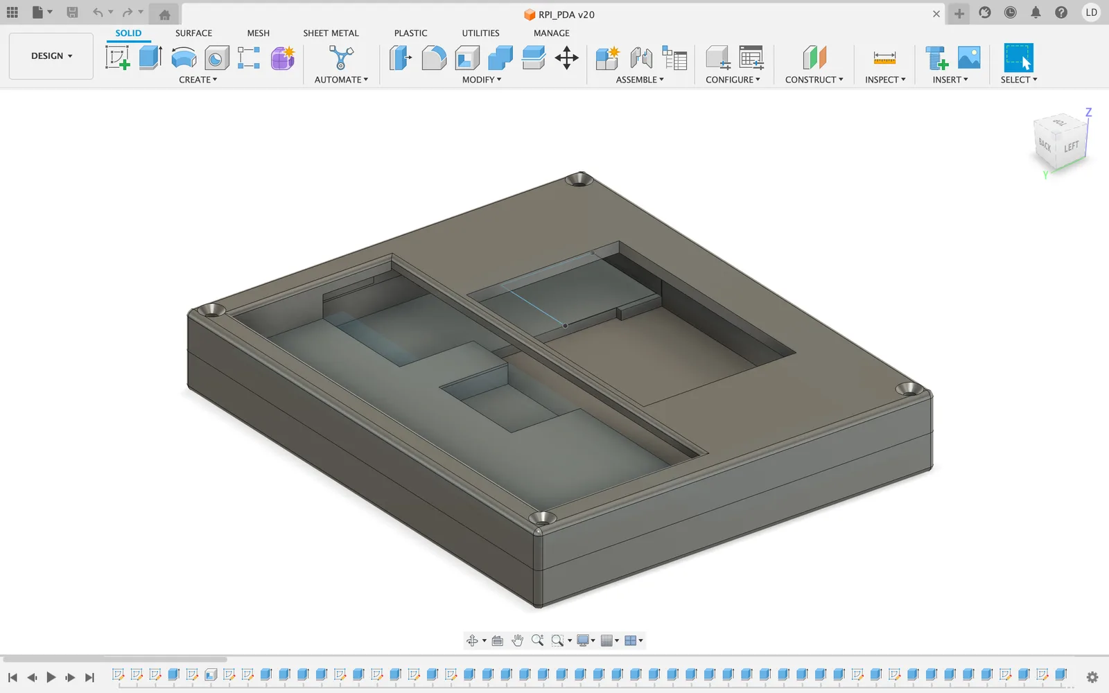 Fusion render of the PDA case, back view