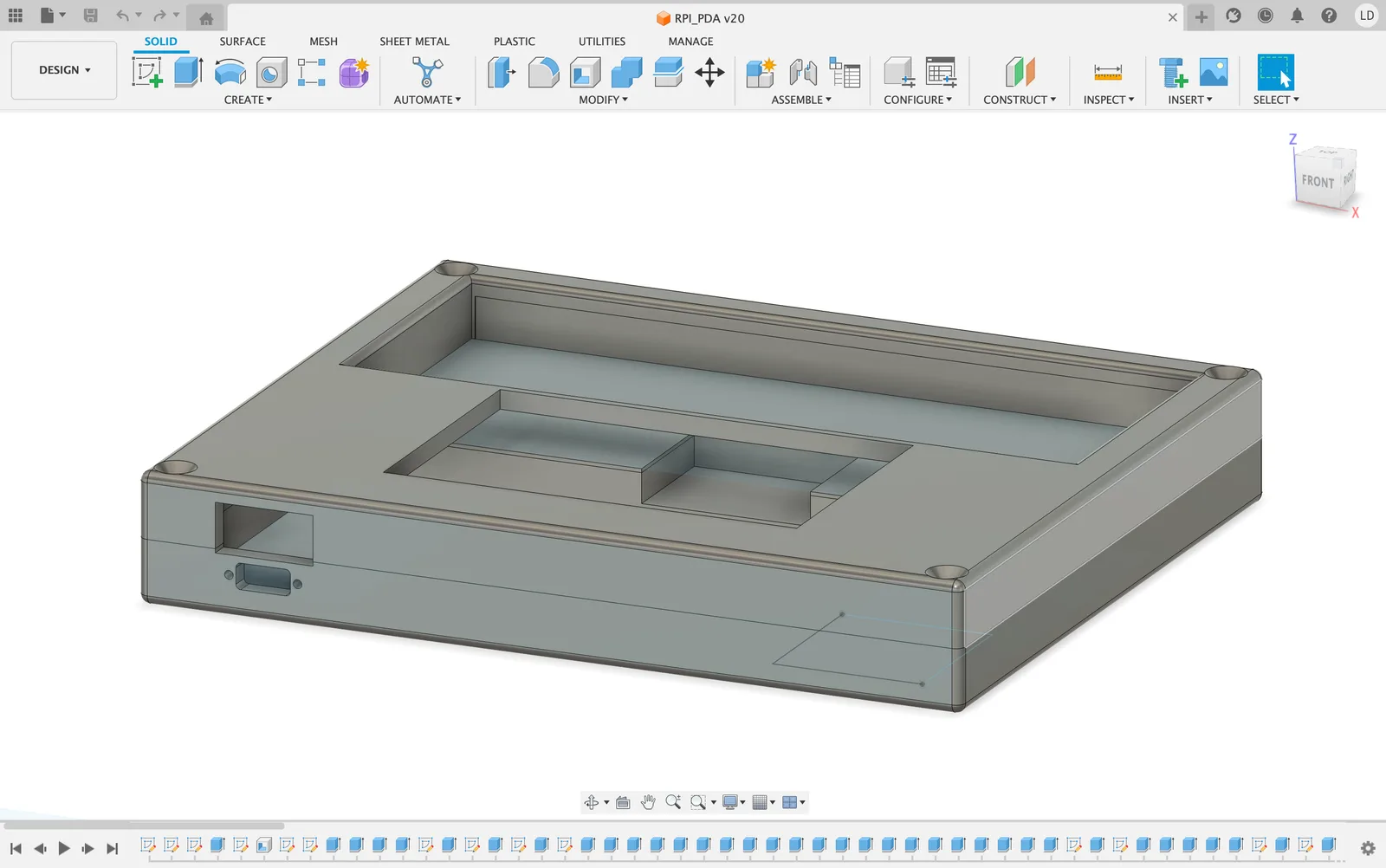 Fusion render of the PDA case, front view